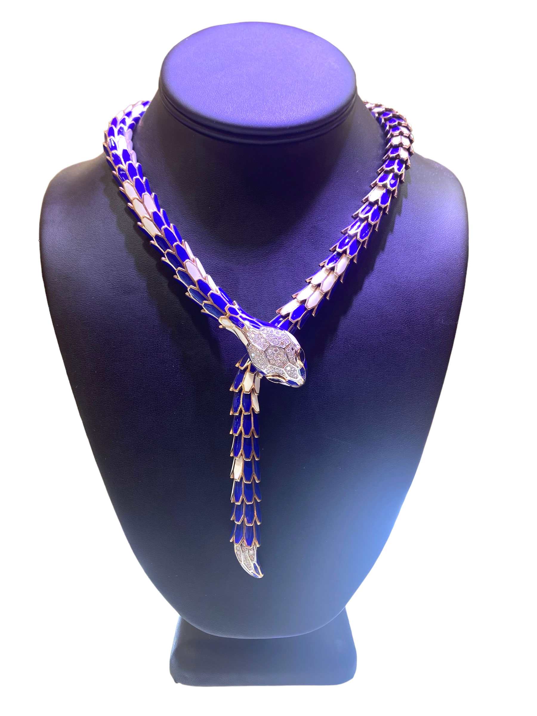 Blue Enamel Diamond Snake Necklace