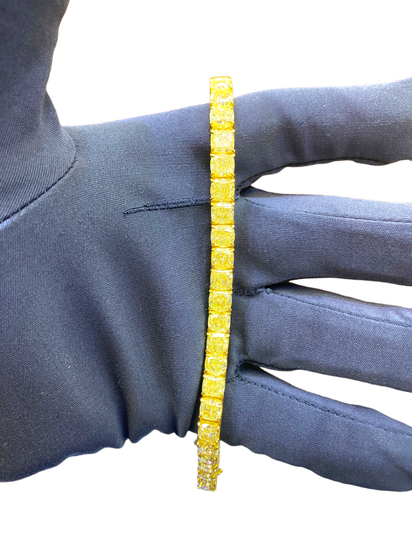 33 Carat Fancy Yellow VVS Cushion Cut Diamond Tennis Bracelet