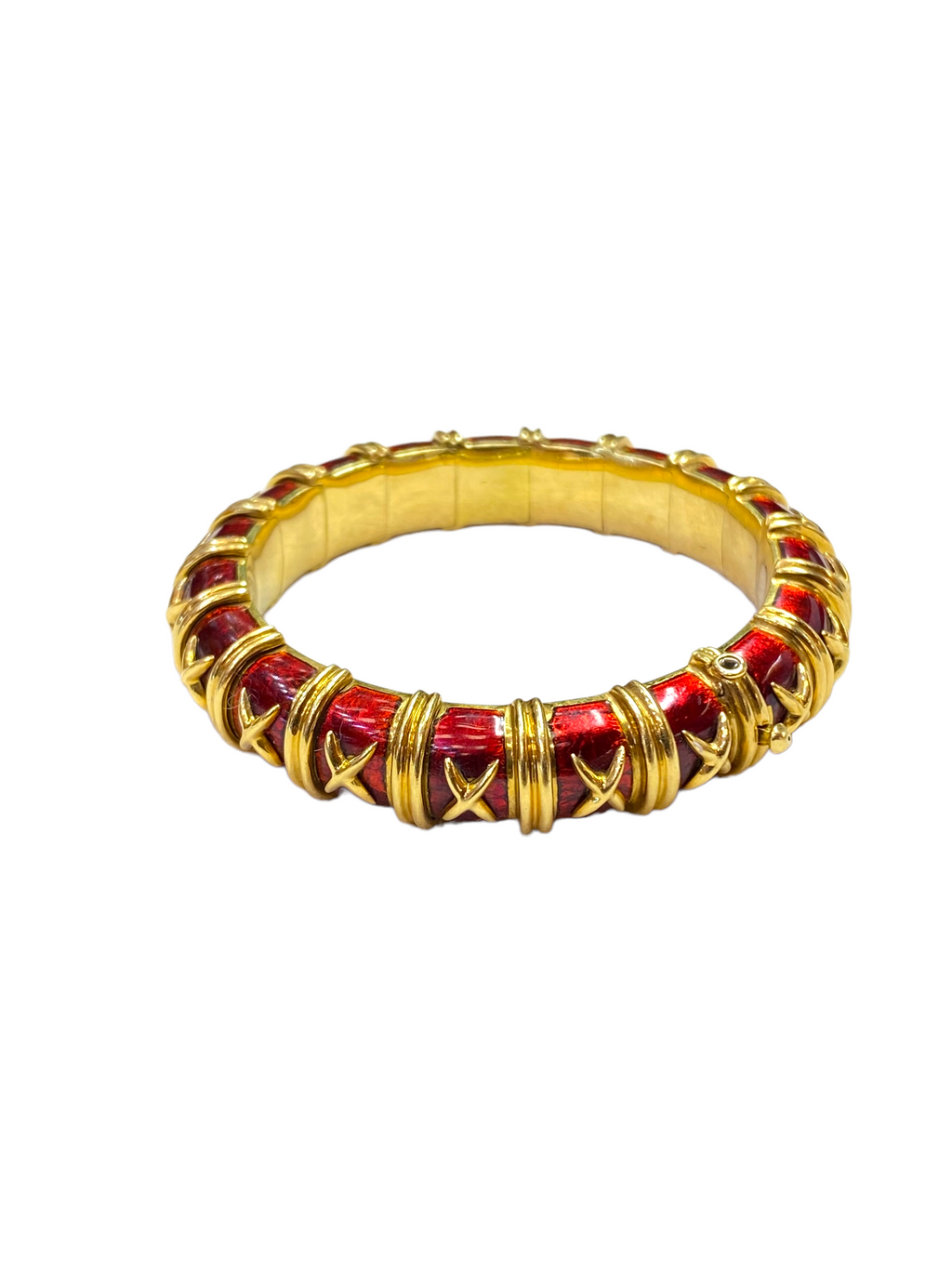 Tiffany Schlumberger Croisillon Red Enamel Yellow Gold Bangle Bracelet For Small Wrist