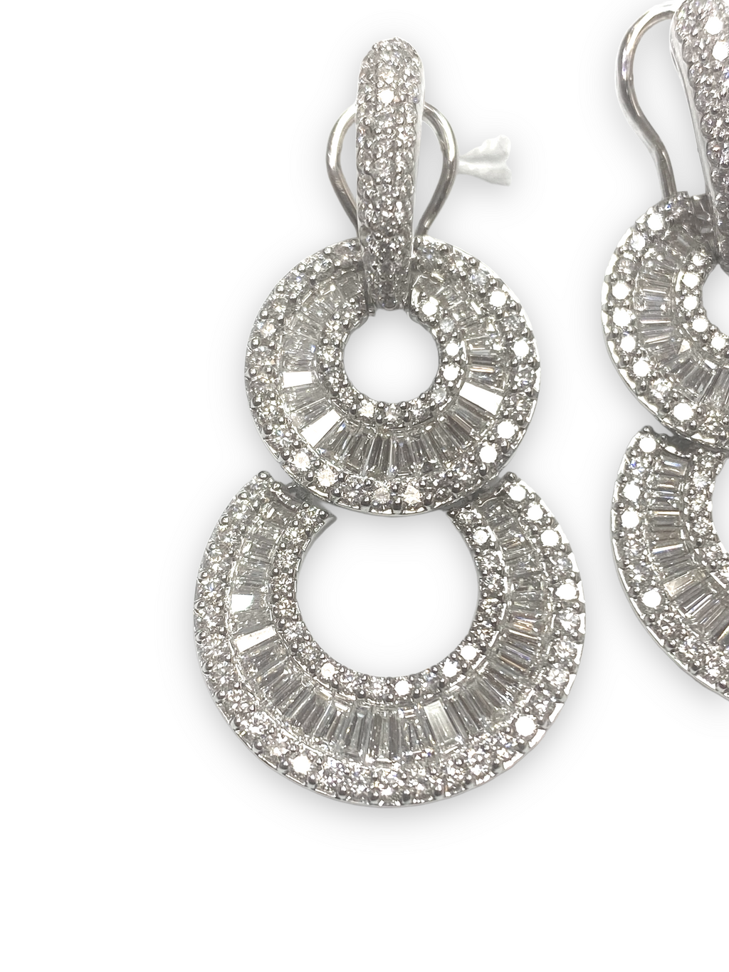 18K White Gold 7.0 Carat Diamond Baguette Hoop Earrings