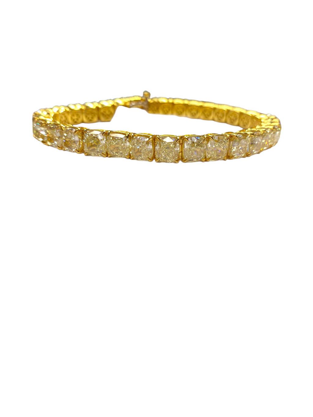 33 Carat Fancy Yellow VVS Cushion Cut Diamond Tennis Bracelet