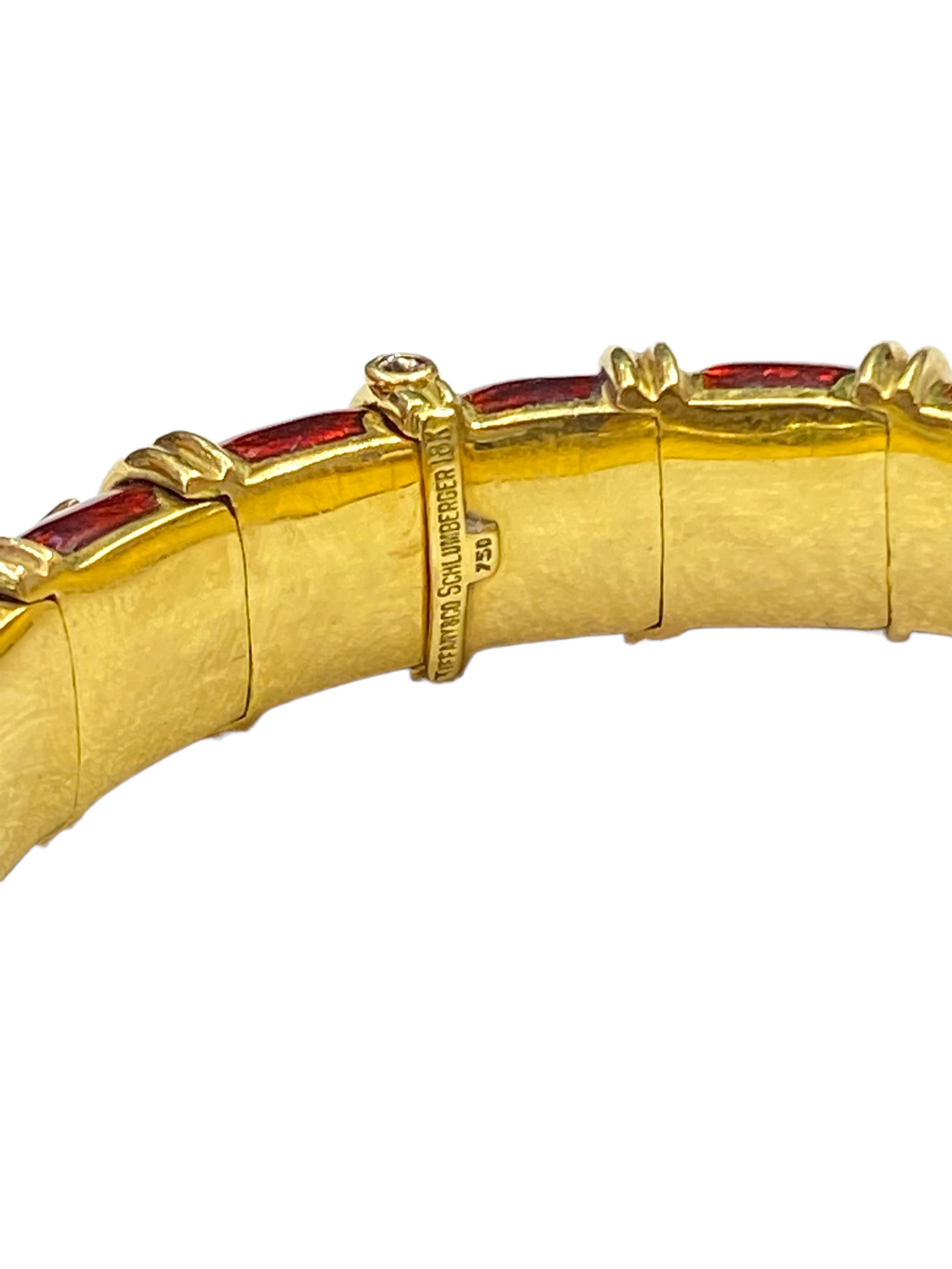 Tiffany Schlumberger Croisillon Red Enamel Yellow Gold Bangle Bracelet For Small Wrist