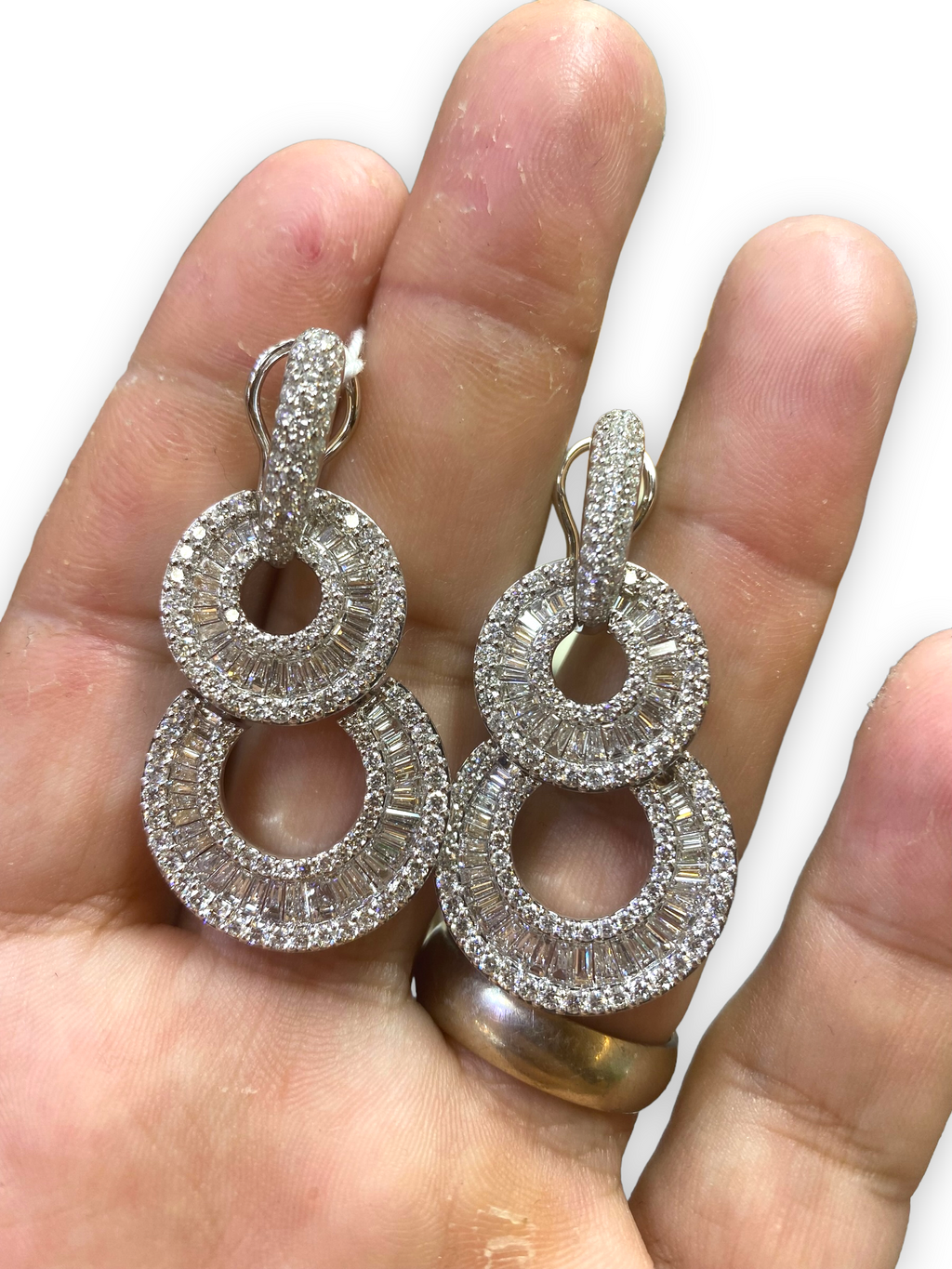 18K White Gold 7.0 Carat Diamond Baguette Hoop Earrings