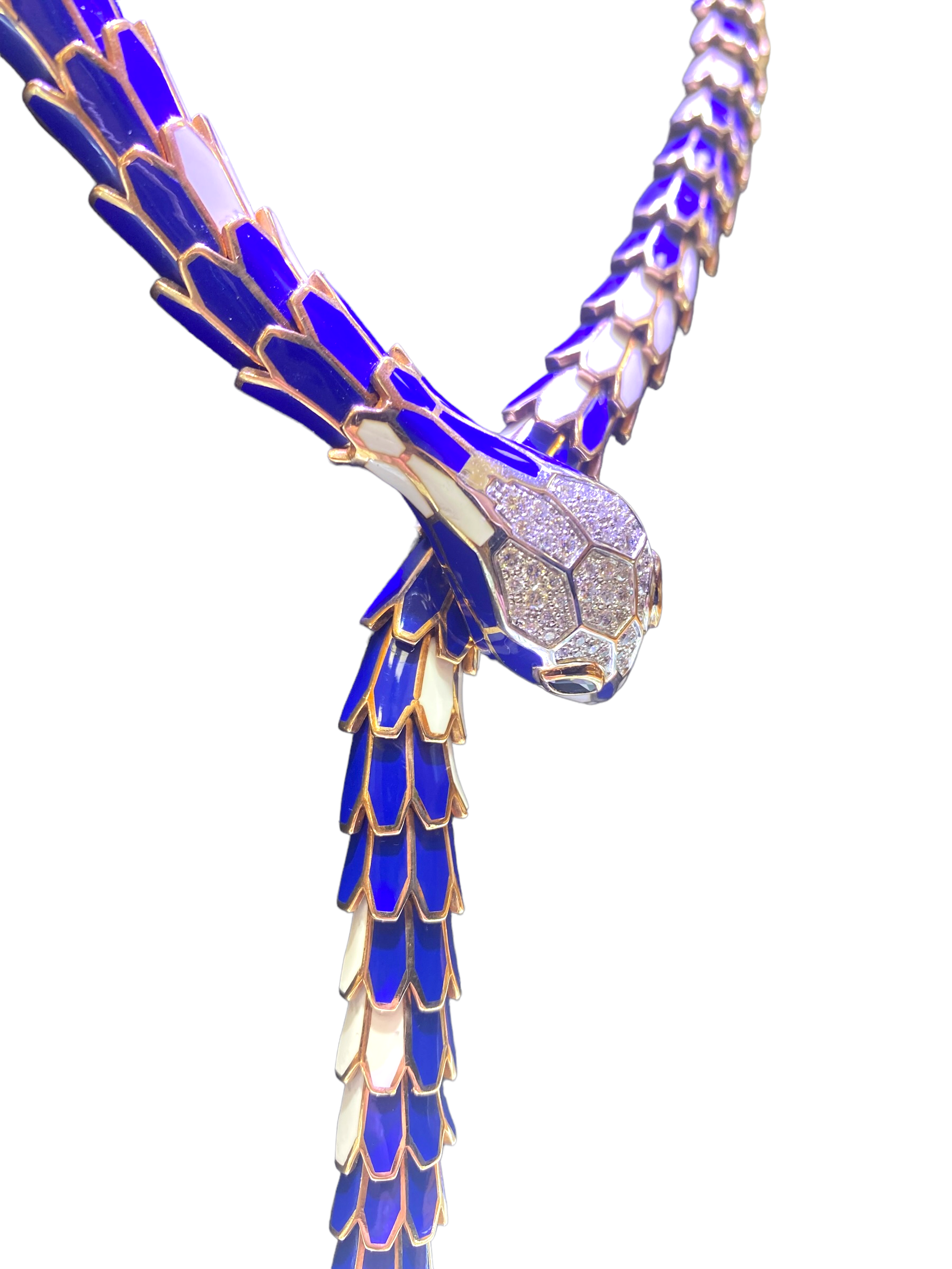 Blue Enamel Diamond Snake Necklace