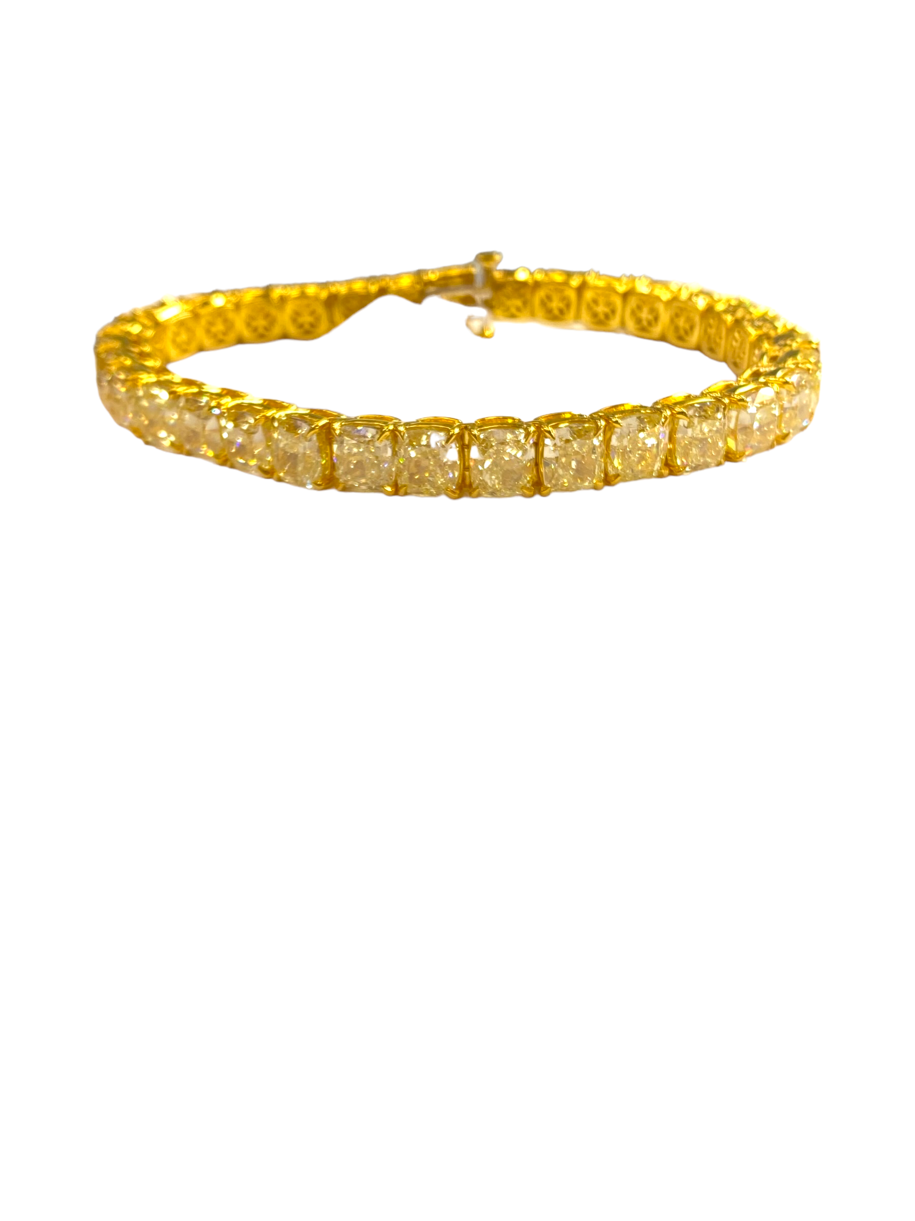 33 Carat Fancy Yellow VVS Cushion Cut Diamond Tennis Bracelet