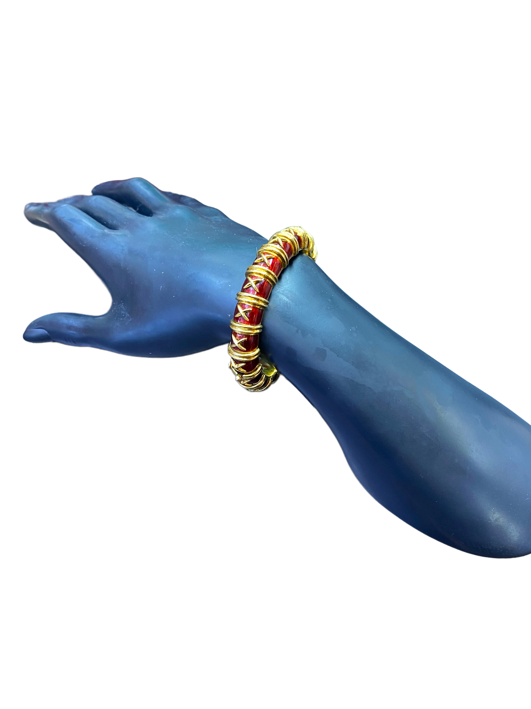Tiffany Schlumberger Croisillon Red Enamel Yellow Gold Bangle Bracelet For Small Wrist