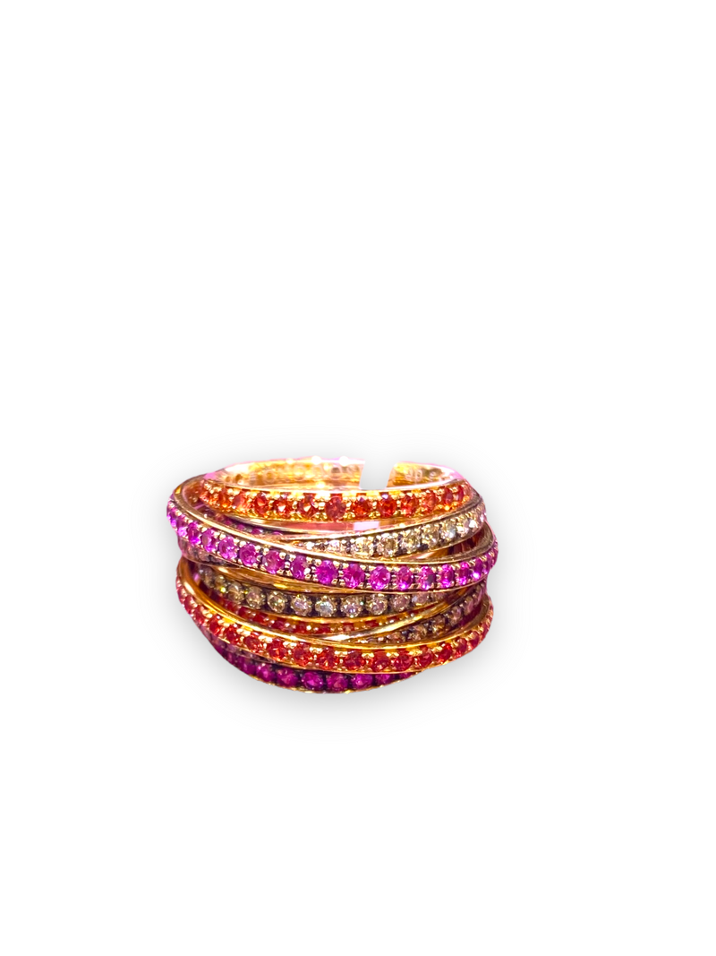 DE GRISOGONO ALLEGRA DIAMOND 4.20CT ORANGE PINK SAPPHIRE GOLD RING