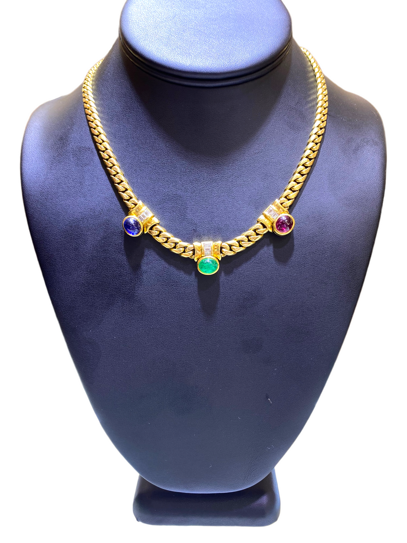 Bvlgar Multi Gem and Diamond Yellow Gold Necklace