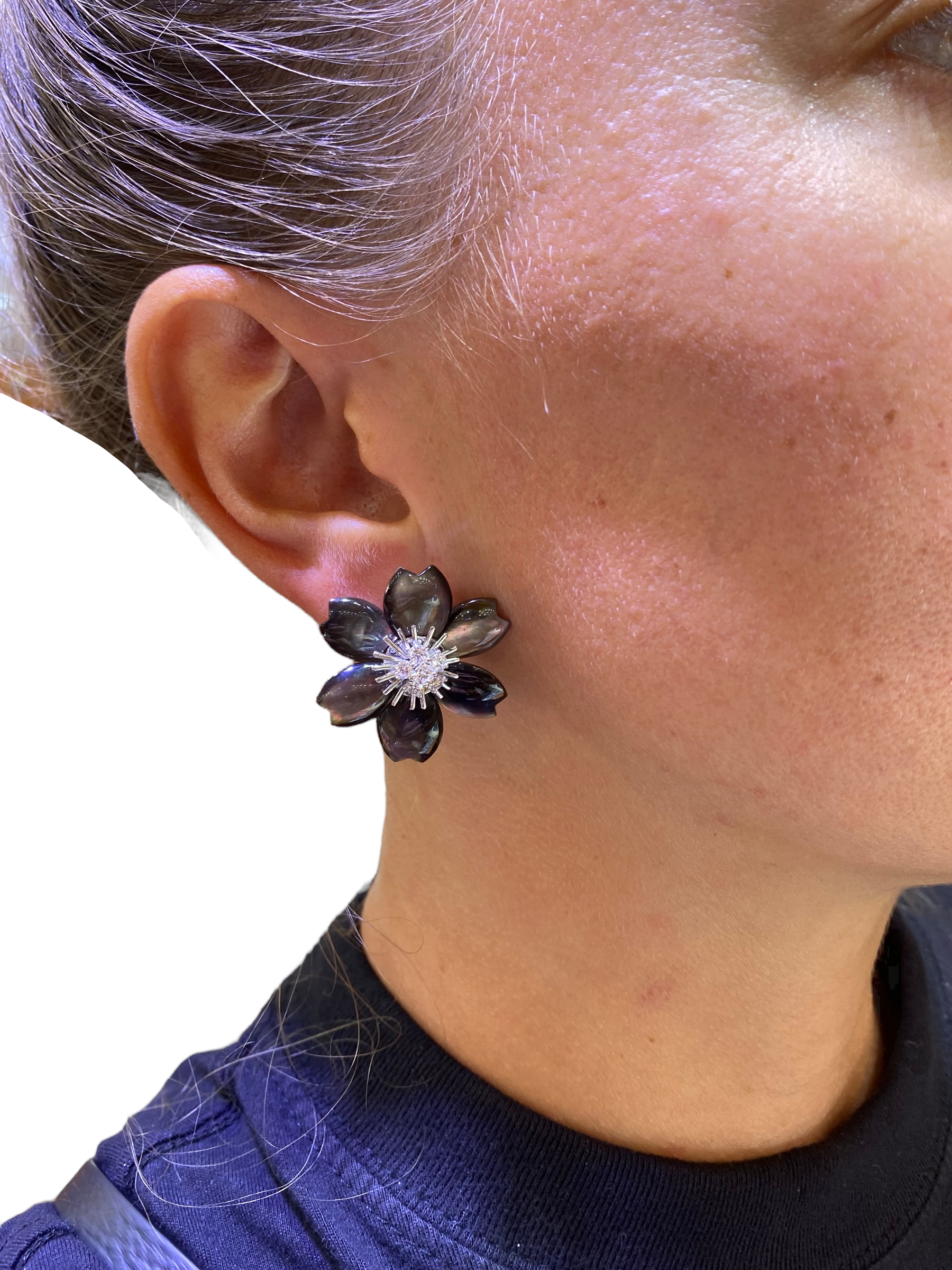 Van Cleef & Arpels Mother Of Pearl Rose De Noe Earrings Small Model