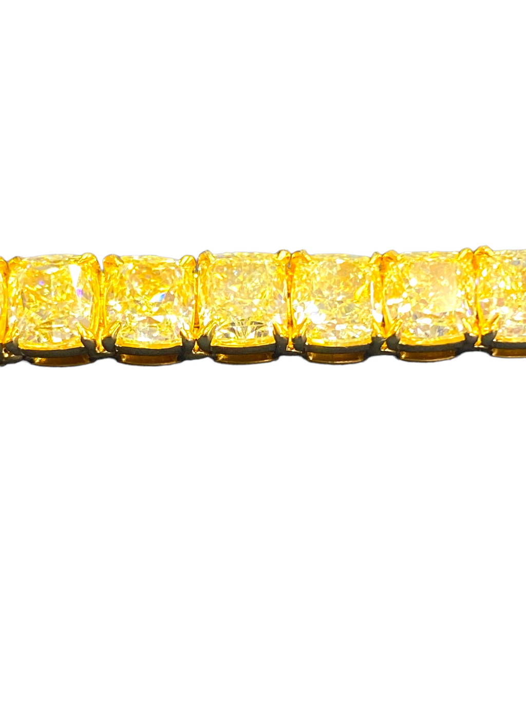 33 Carat Fancy Yellow VVS Cushion Cut Diamond Tennis Bracelet