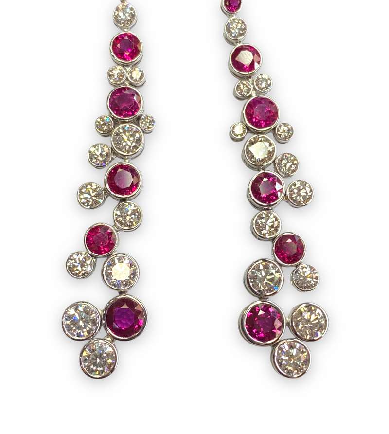 Graff 18K White Gold 3.97 Ct Diamond and Ruby Infinity Drop Earrings