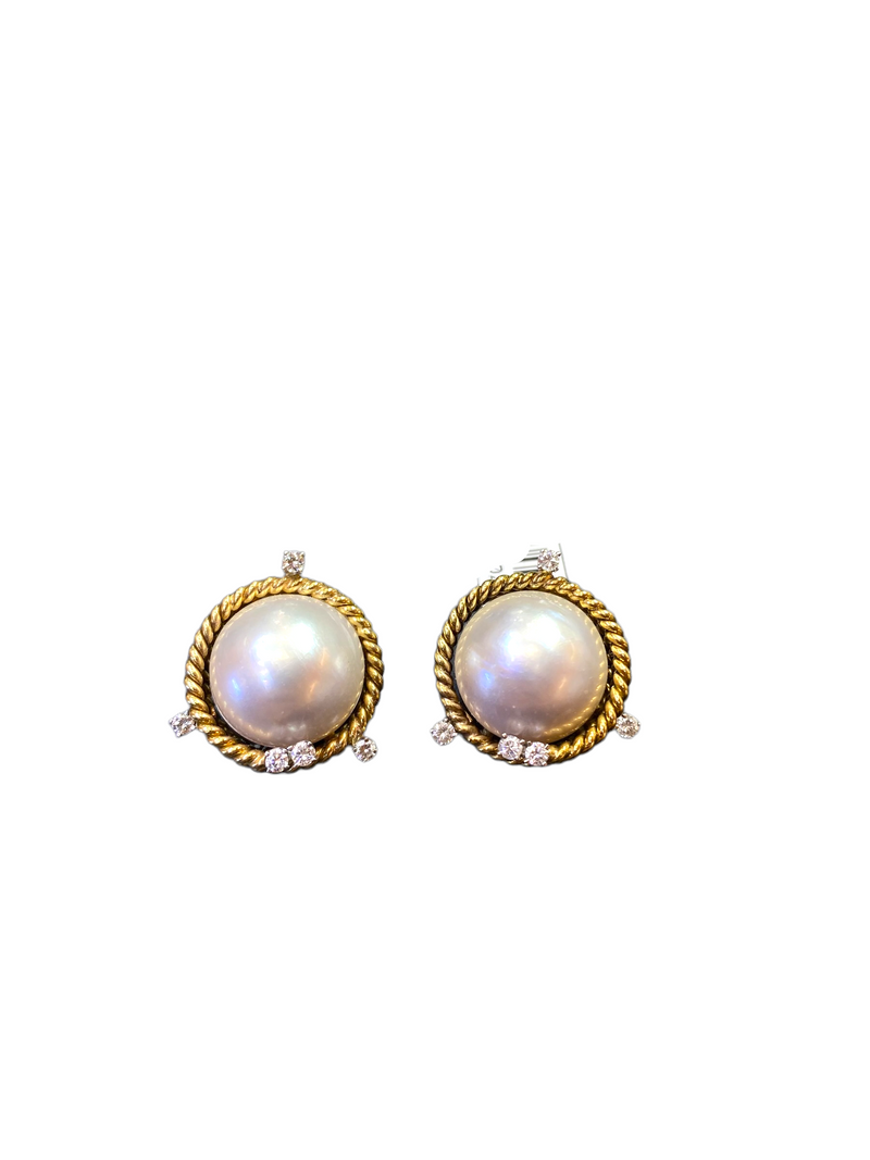 Tiffany & Co. Schlumberger Mabe Pearl and Diamond Earrings in 18K and Platinum