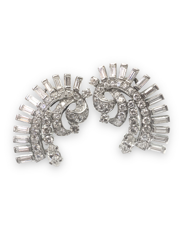 18K White Gold 6 Carat Curved Diamond Earrings