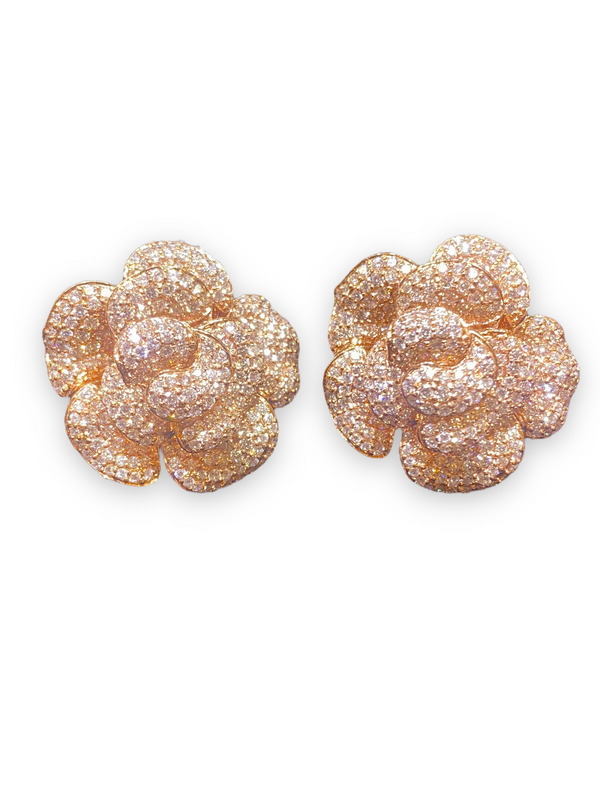 18K Rose Gold 6.21 Carat Diamond Flower Earrings