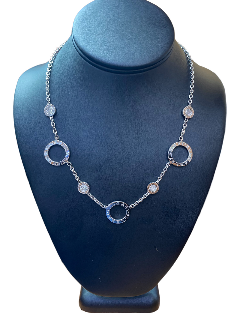 Bvlgari 18 Kt White Gold Signature 7 Circle Diamond Link Necklace