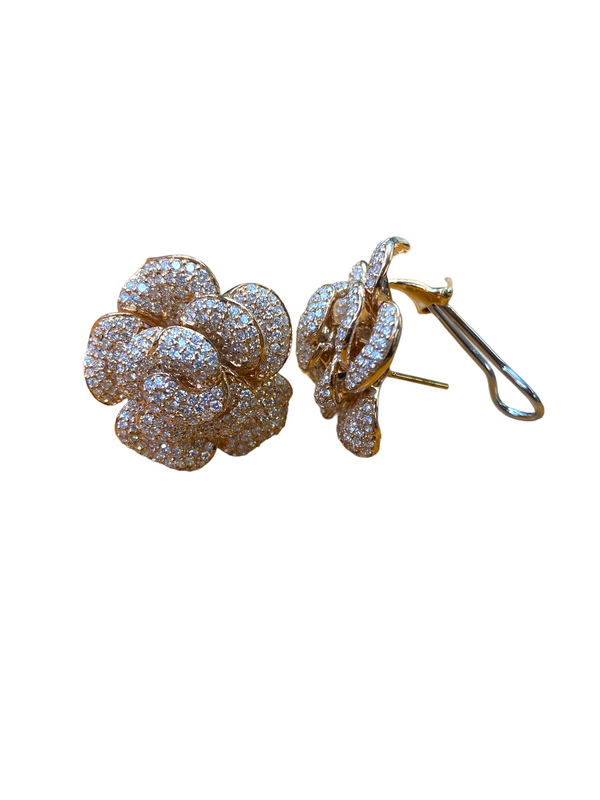 18K Rose Gold 6.21 Carat Diamond Flower Earrings